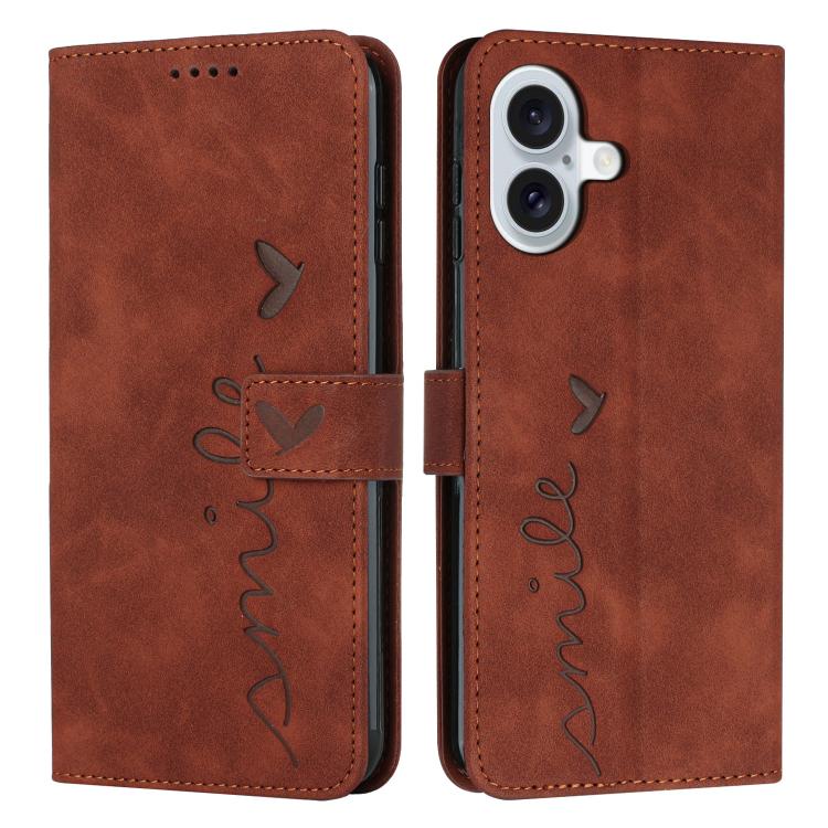 Skin Feel Heart Embossed Leather Phone Case with Long Lanyard