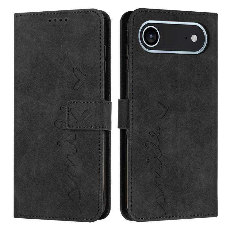 Skin Feel Heart Embossed Leather Phone Case with Long Lanyard