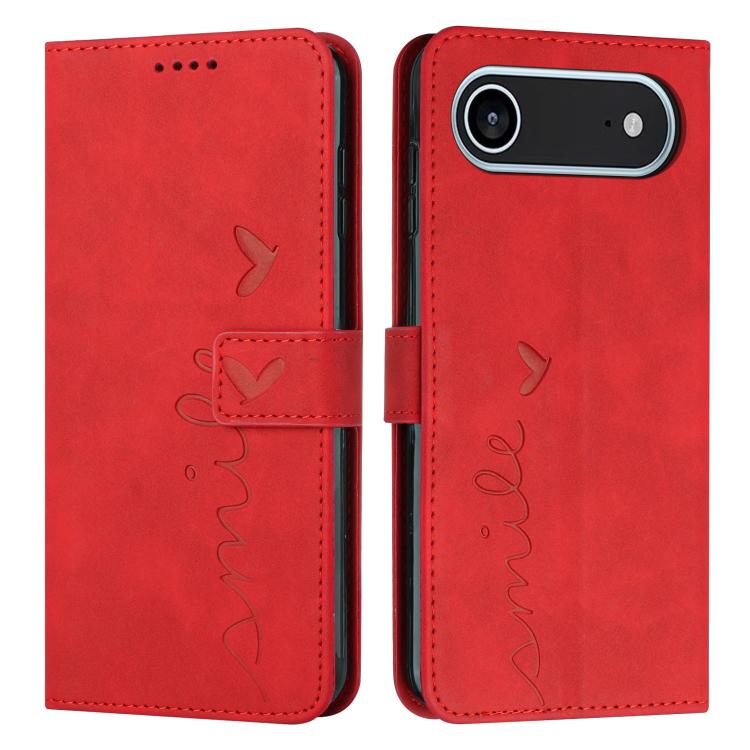 Skin Feel Heart Embossed Leather Phone Case with Long Lanyard