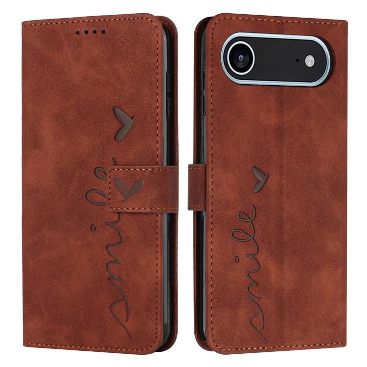 Skin Feel Heart Embossed Leather Phone Case with Long Lanyard