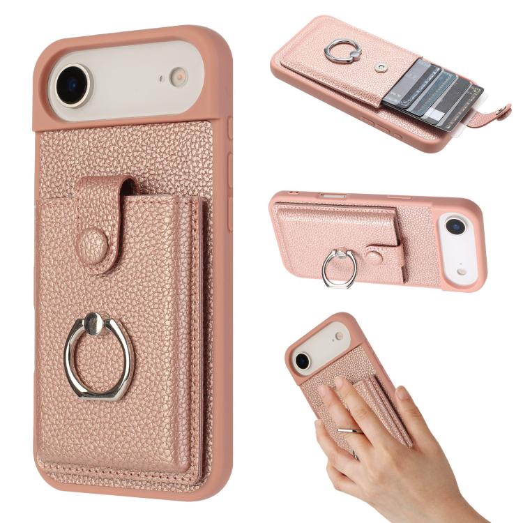 Litchi Texture Drawing Card Bag Ring Holder Phone Case