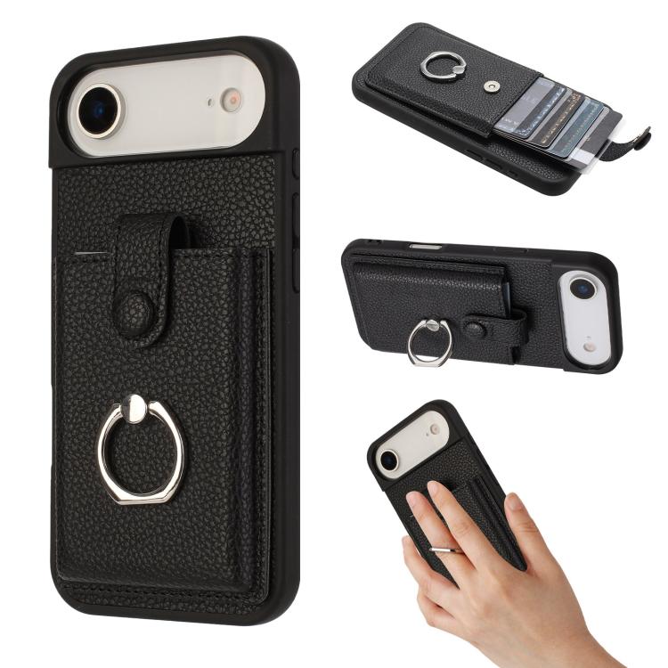 Litchi Texture Drawing Card Bag Ring Holder Phone Case