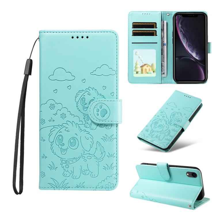 Embossed Heart Dog RFID Blocking Wallet Leather Phone Case
