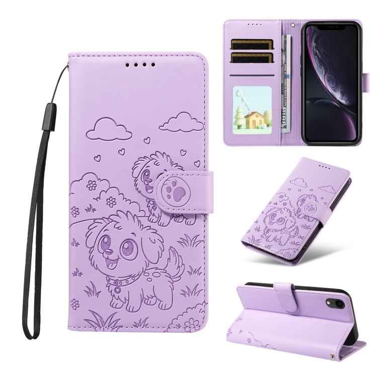 Embossed Heart Dog RFID Blocking Wallet Leather Phone Case