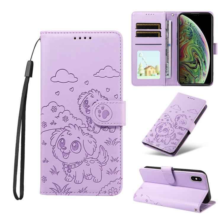 Embossed Heart Dog RFID Blocking Wallet Leather Phone Case