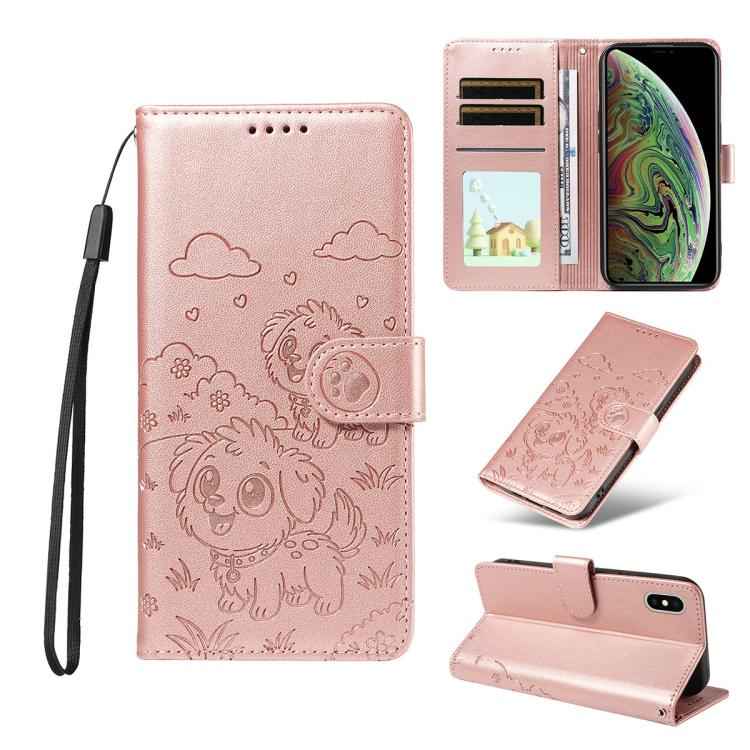 Embossed Heart Dog RFID Blocking Wallet Leather Phone Case