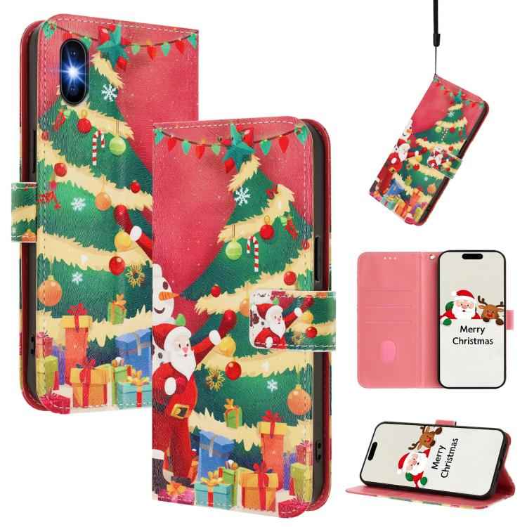 Christmas Series Buckle Leather Phone Case with Hand Strap