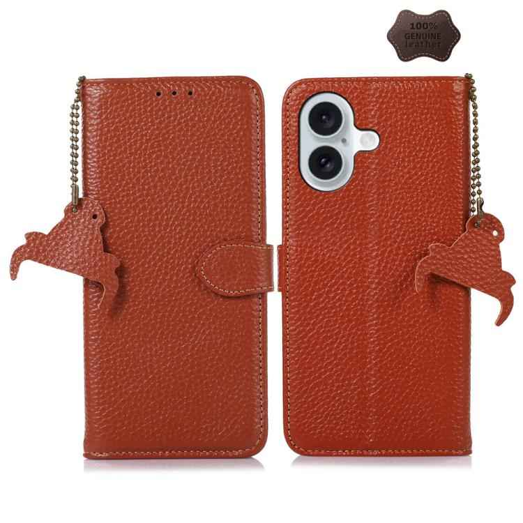 Genuine Leather Litchi Texture RFID Leather Phone Case