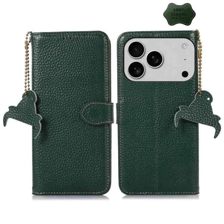 Genuine Leather Litchi Texture RFID Leather Phone Case
