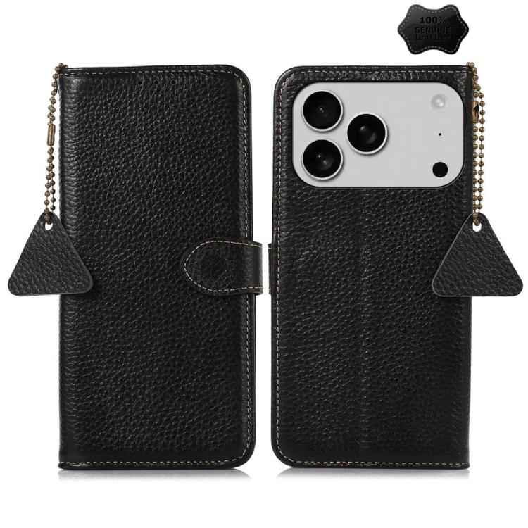 Genuine Leather Litchi Texture RFID Leather Phone Case