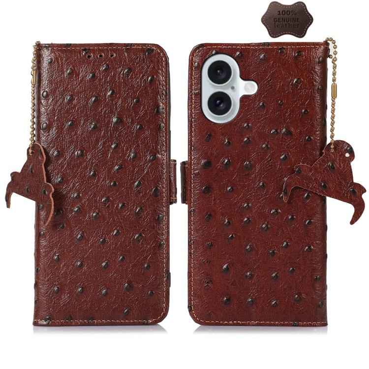 Ostrich Pattern Genuine Leather RFID Phone Case