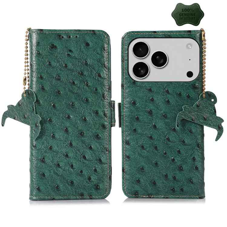 Ostrich Pattern Genuine Leather RFID Phone Case