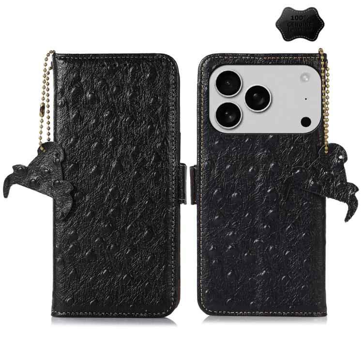 Ostrich Pattern Genuine Leather RFID Phone Case