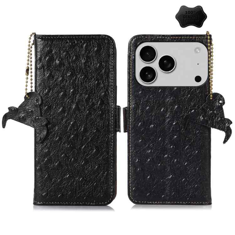 Ostrich Pattern Genuine Leather RFID Phone Case