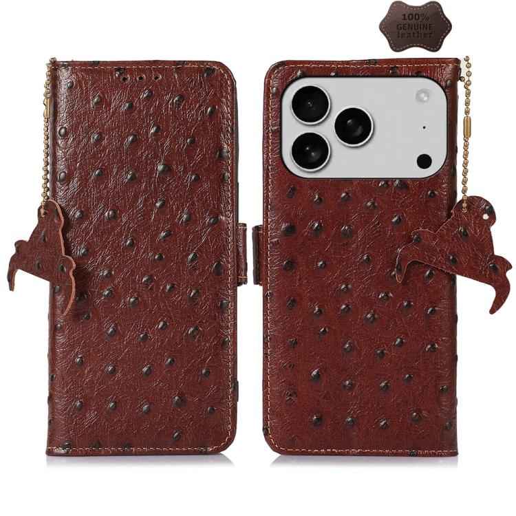 Ostrich Pattern Genuine Leather RFID Phone Case