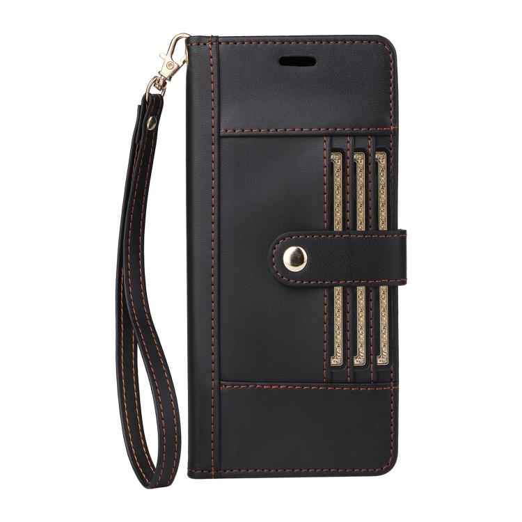Six Card Slots Buckle Leather Phone Case with Lanyard