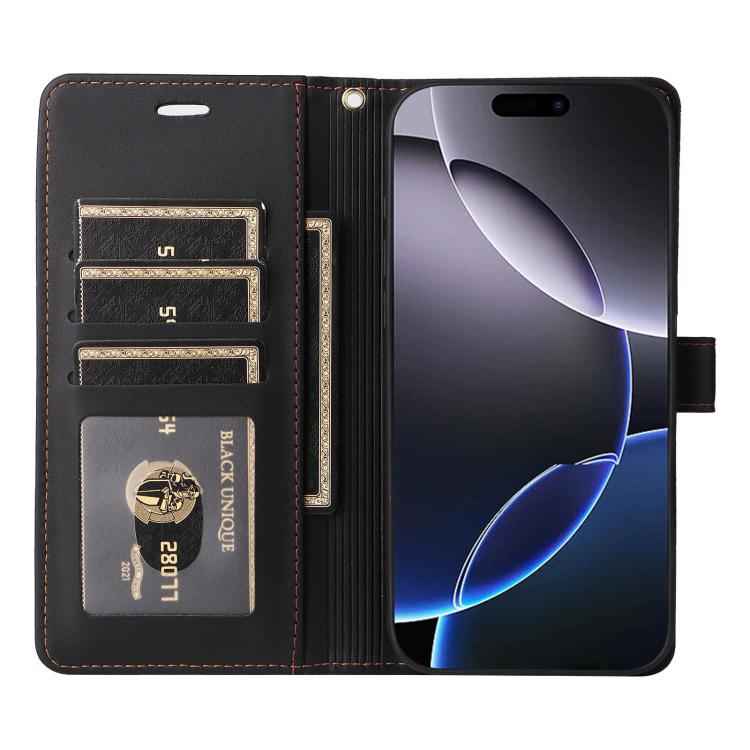 Six Card Slots Buckle Leather Phone Case with Lanyard