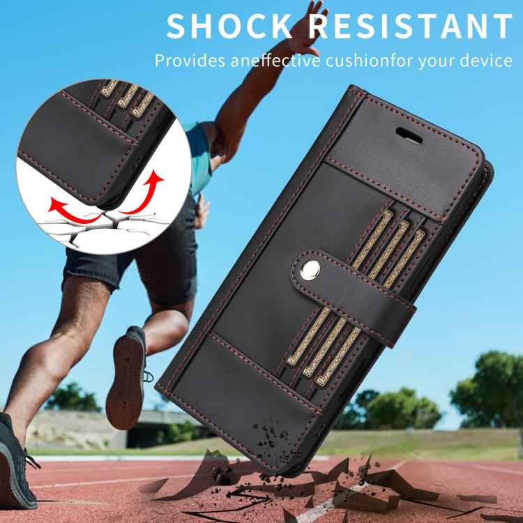 Six Card Slots Buckle Leather Phone Case with Lanyard