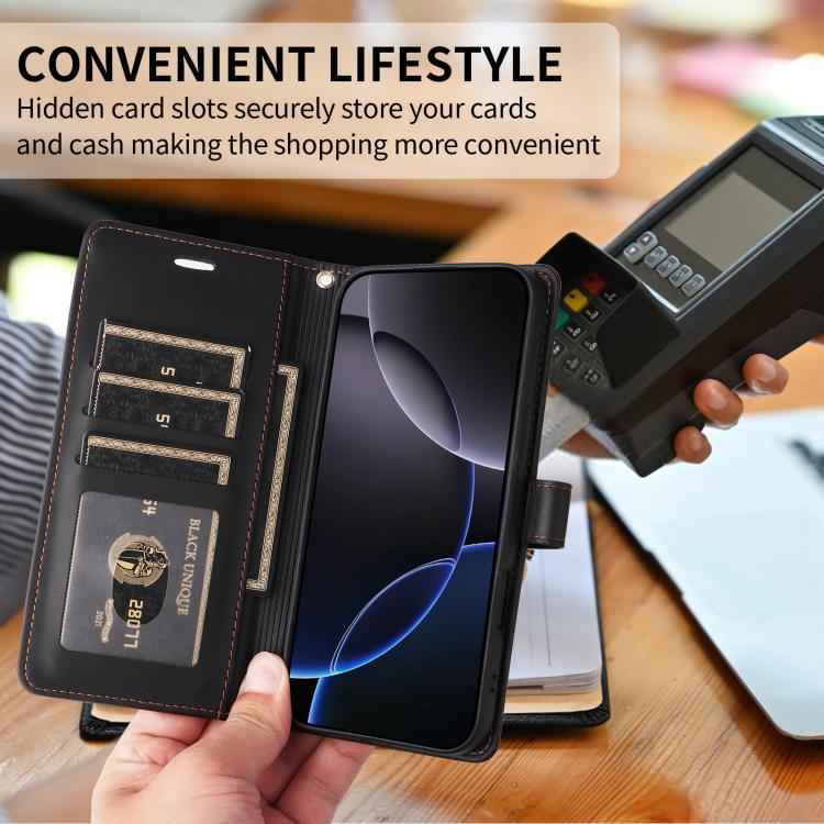 Six Card Slots Buckle Leather Phone Case with Lanyard