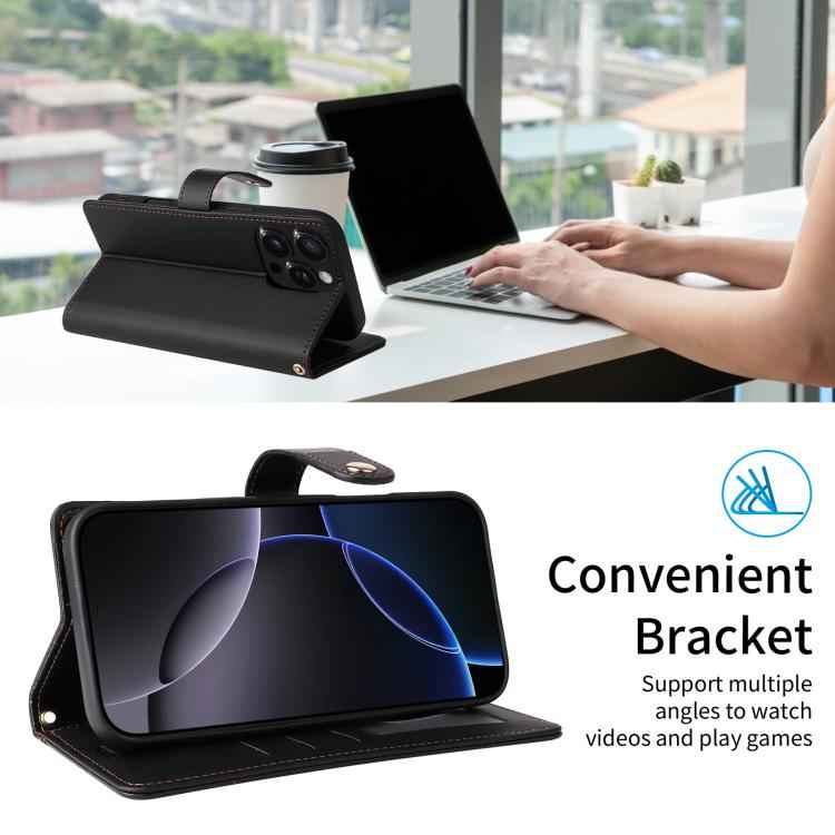 Six Card Slots Buckle Leather Phone Case with Lanyard