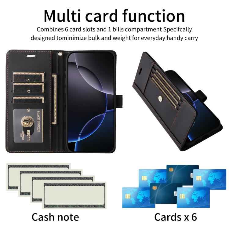 Six Card Slots Buckle Leather Phone Case with Lanyard