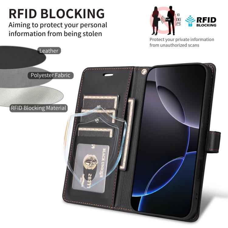 Six Card Slots Buckle Leather Phone Case with Lanyard