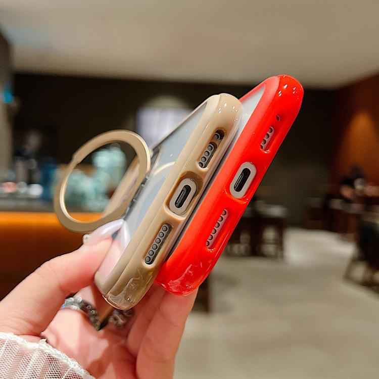 Solid Color Edge Transparency Rotation Holder MagSafe Phone Case