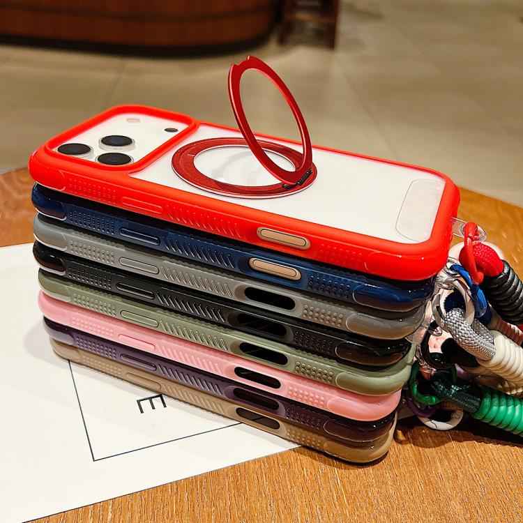 Solid Color Edge Transparency Rotation Holder MagSafe Phone Case with Wrist Strap