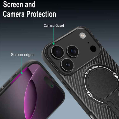 Carbon Fiber Texture MagSafe Phone Case with Holder
