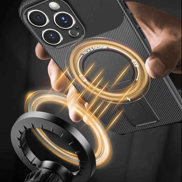 Carbon Fiber Texture MagSafe Phone Case with Holder