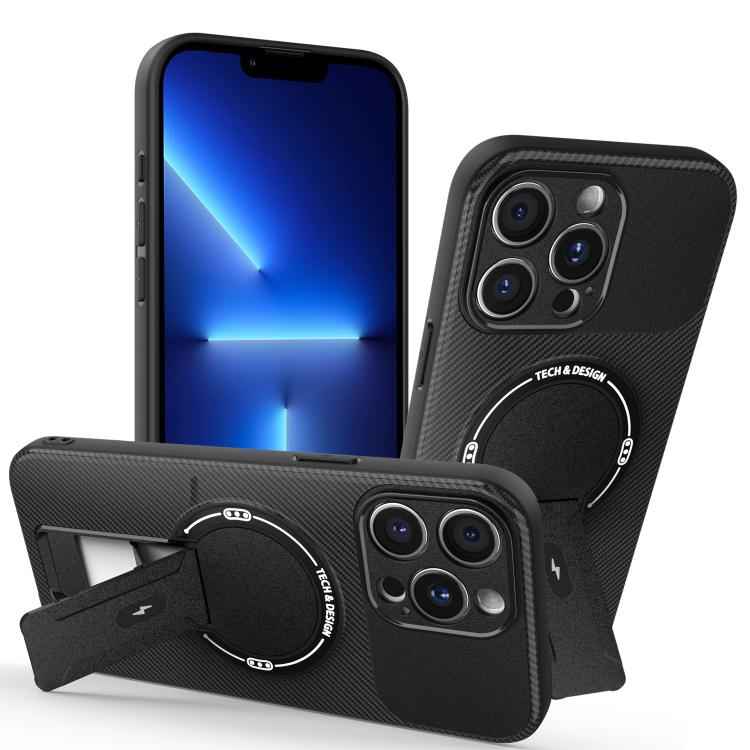 Carbon Fiber Texture MagSafe Phone Case with Holder