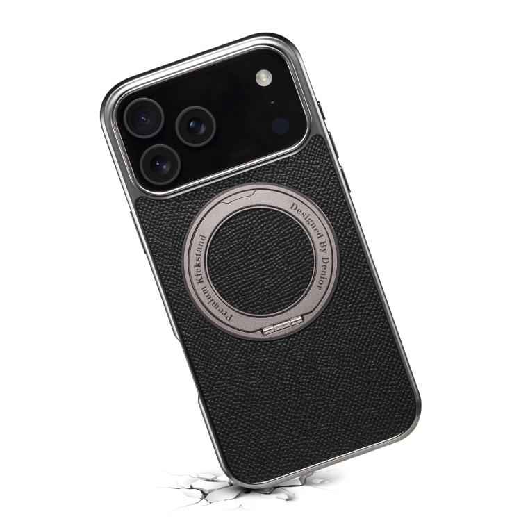 Denior A23 Magnetic Holder Electroplating Genuine Leather Phone Case