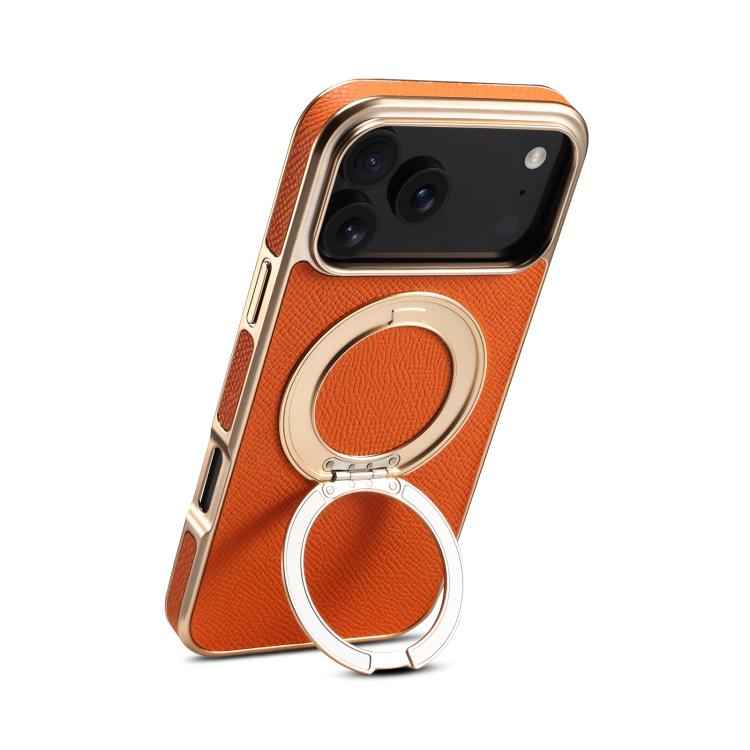 Denior A23 Magnetic Holder Electroplating Genuine Leather Phone Case