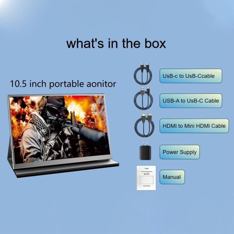 P105A01D 10.5" IPS Portable Monitor – HD, Type-C Extend, US Plug