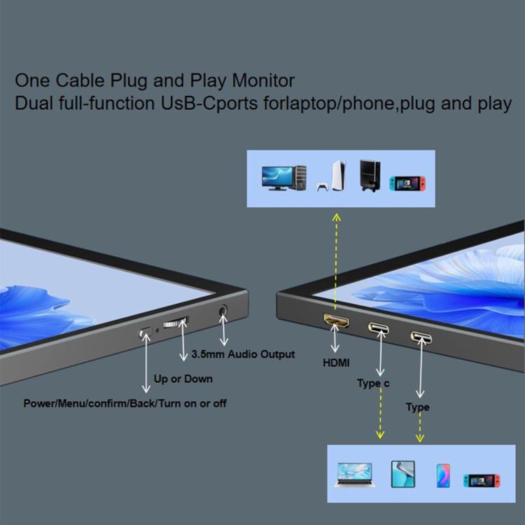 P105A01D 10.5" IPS Portable Monitor – HD, Type-C Extend, US Plug