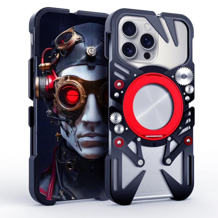 Rotating Bracket MagSafe Hollow Metal Phone Case with Lanyard, For iPhone 16 / iPhone 17 Pro Max