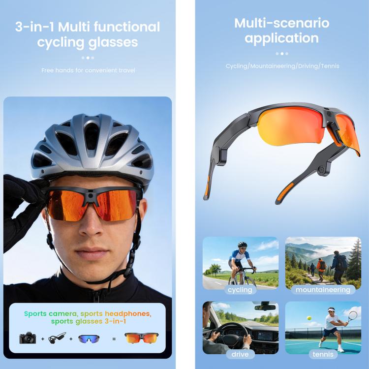 E08 13MP 1080P 30FPS AI Cycling Smart Glasses with Voice / Calling