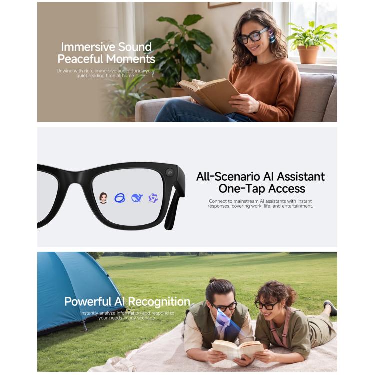 HD5 Ultra Double Lenses Smart AI Translation Glasses with 8MP HD Camera, Video Recording, WiFi Transmission, Al Smart Voice Assistant