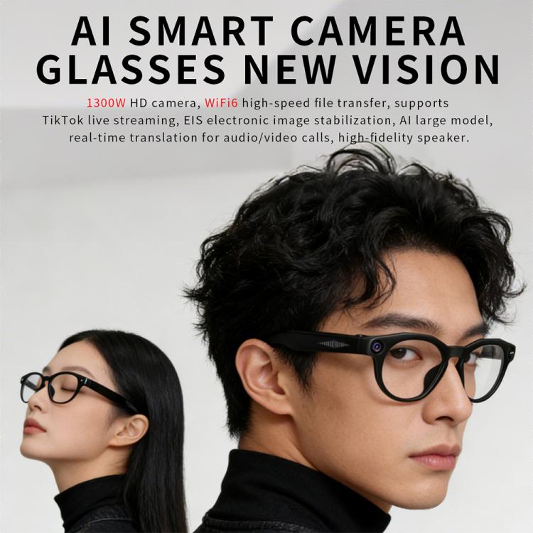 CY02 Smart AI Translation Glasses with 13MP HD Camera, Video Recording, WiFi Transmission, Al Smart Voice Assistant, Clear Lenses, Black Lenses