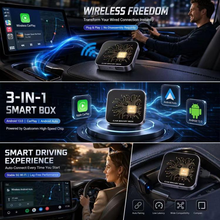3 in 1 Car Mini Smart AI Box Wireless Android Auto CarPlay Adapter, EAU Version, NA Version, JP Version