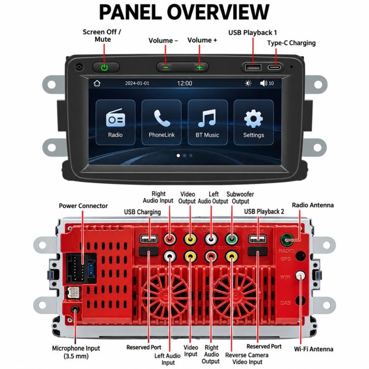 7" Car MP5 Player Wireless Central Control Smart Screen – Renault Dacia 2016–2018