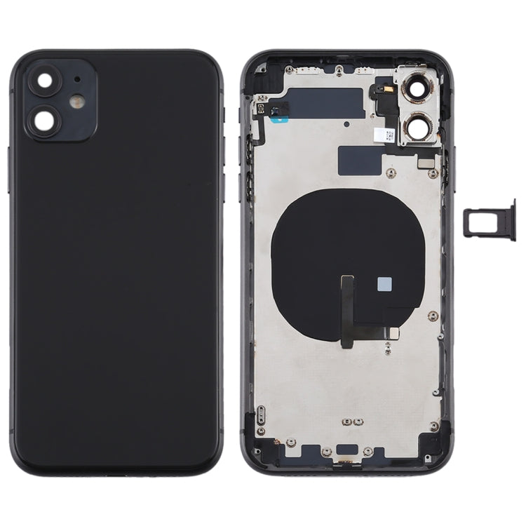 Tapa trasera de batería para iPhone 11 con teclas laterales, bandeja para tarjetas, cable flexible de encendido y volumen, módulo de carga inalámbrica - Tapa trasera de batería resistente para iPhone 11