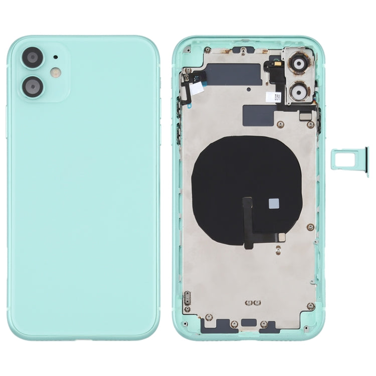 Tapa trasera de batería para iPhone 11 con teclas laterales, bandeja para tarjetas, cable flexible de encendido y volumen, módulo de carga inalámbrica - Tapa trasera de batería resistente para iPhone 11