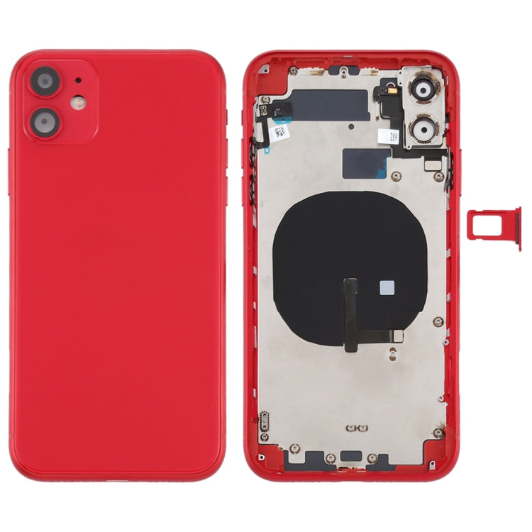 Tapa trasera de batería para iPhone 11 con teclas laterales, bandeja para tarjetas, cable flexible de encendido y volumen, módulo de carga inalámbrica - Tapa trasera de batería resistente para iPhone 11