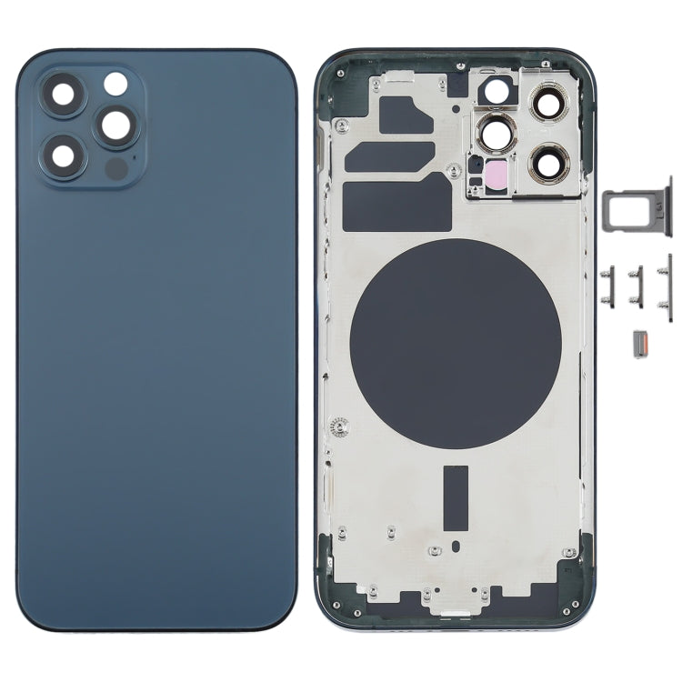 Carcasa trasera azul para iPhone 12 Pro con bandeja para tarjeta SIM, teclas laterales y lente de cámara: ajuste perfecto.