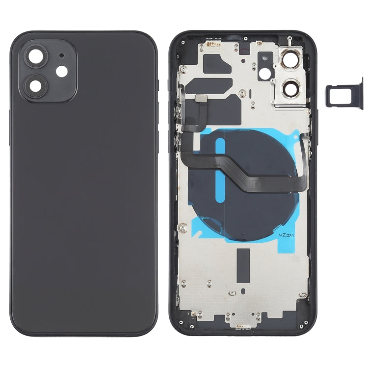 Reemplazo de tapa trasera de batería para iPhone 12 con teclas laterales, bandeja para tarjetas, cable flexible y módulo de carga inalámbrica