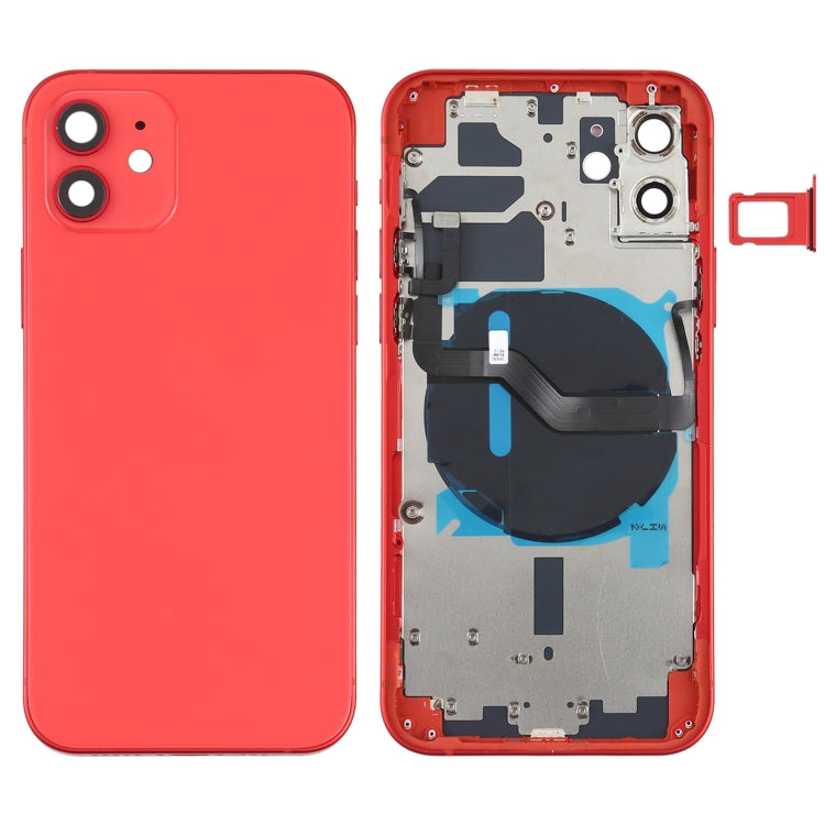 Reemplazo de tapa trasera de batería para iPhone 12 con teclas laterales, bandeja para tarjetas, cable flexible y módulo de carga inalámbrica