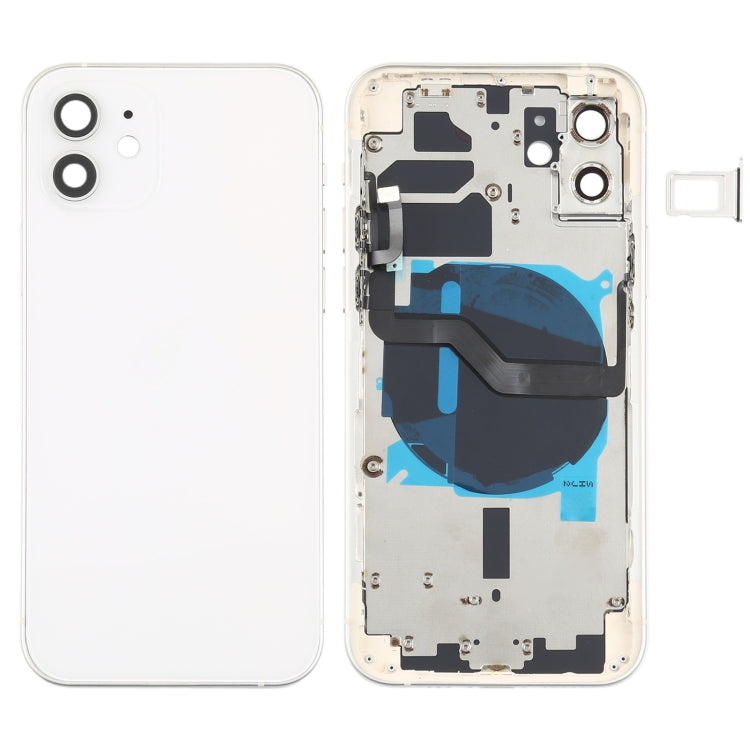 Reemplazo de tapa trasera de batería para iPhone 12 con teclas laterales, bandeja para tarjetas, cable flexible y módulo de carga inalámbrica