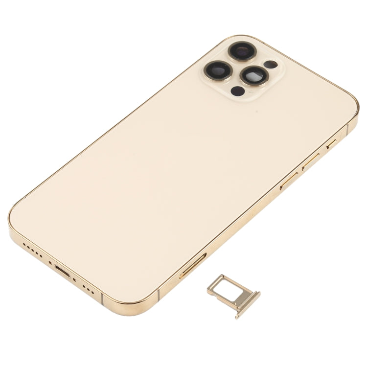 Reemplazo de tapa trasera de batería para iPhone 12 Pro con teclas laterales, bandeja para tarjetas, cable flexible de encendido/volumen y módulo de carga inalámbrica