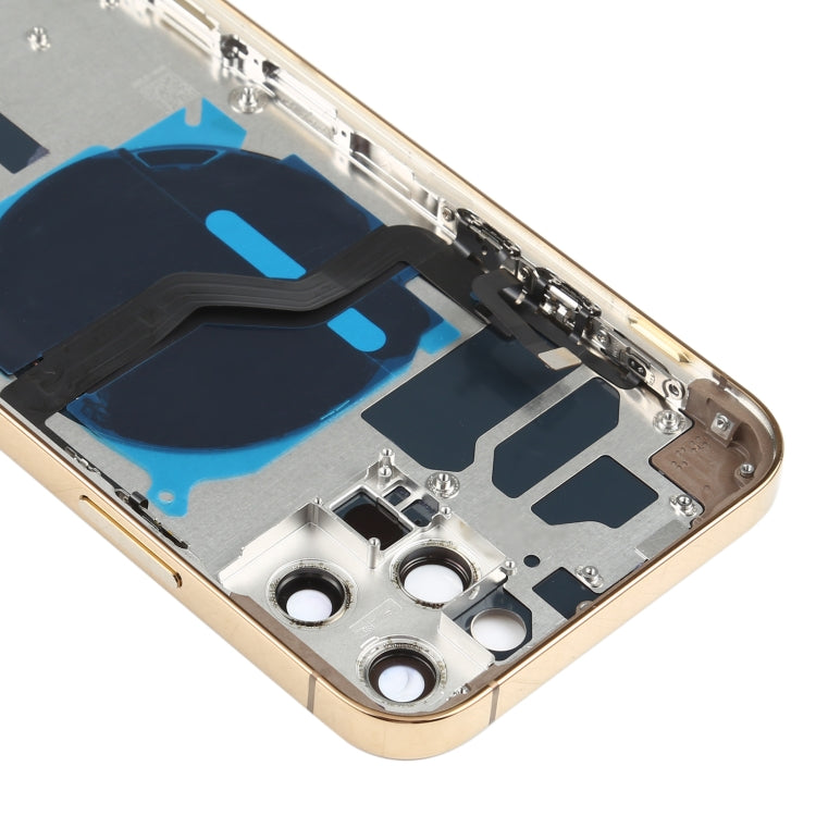 Reemplazo de tapa trasera de batería para iPhone 12 Pro con teclas laterales, bandeja para tarjetas, cable flexible de encendido/volumen y módulo de carga inalámbrica